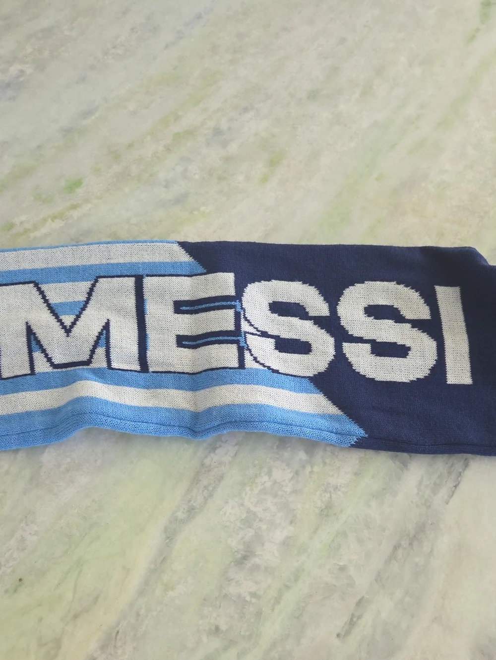 Argentina / Messi Svarh Navy and Gold Crest Knit Scarf with Fringe Accent